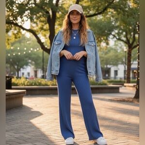 House of Harlow Blue Ribbed Women's 2 piece set